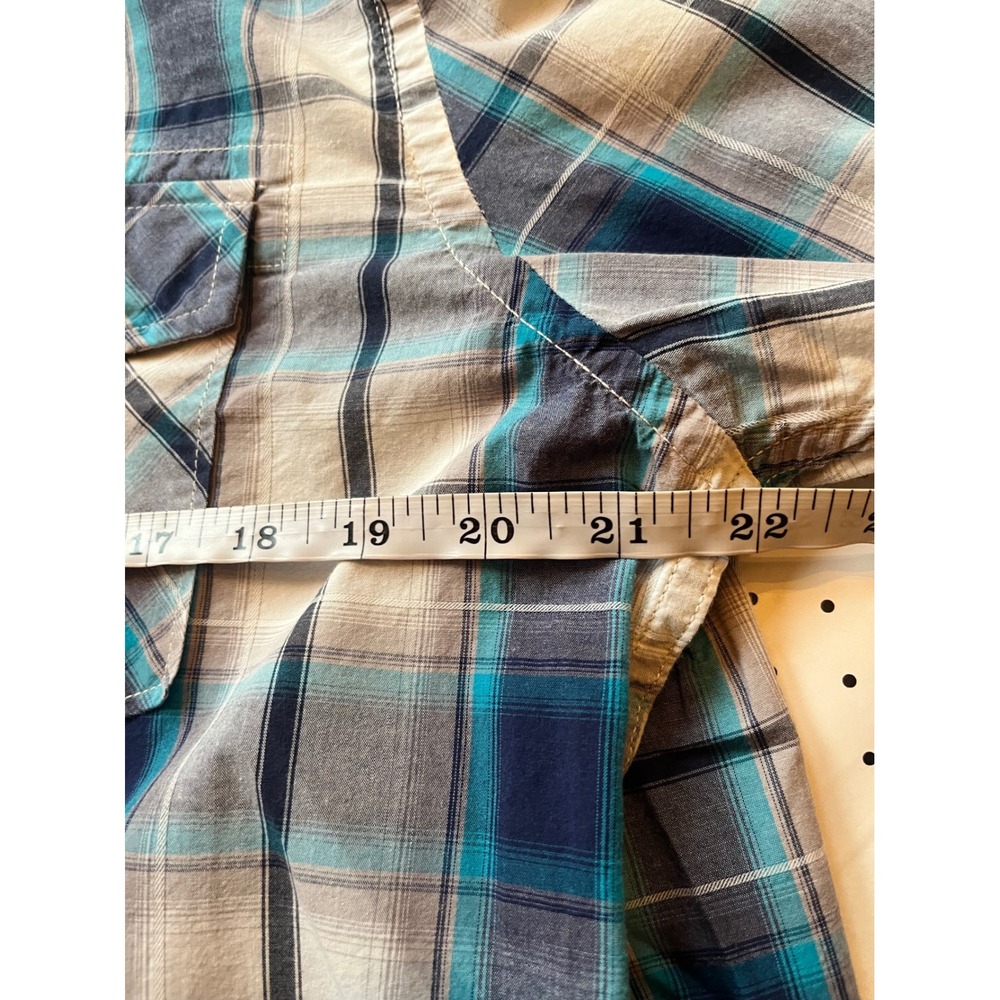 American Eagle Western Shirt Mens‎ XL Plaid Pearl Snap Cowboy Vintage Fit Blue - Picture 9 of 10